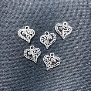 Filigree Heart Charm, Antique Silver
